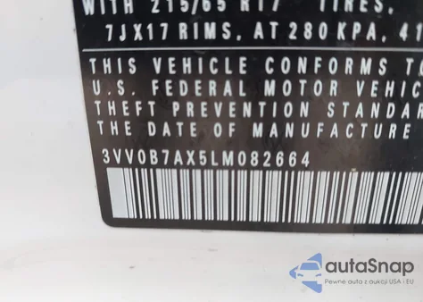 2020 Volkswagen Tiguan 2.0T S z USA, uszkodzony, nr VIN 3VV0B7AX5LM082664